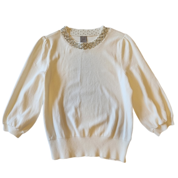 Creamy Beaded Neck Sweater Small - Picture 2 of 16